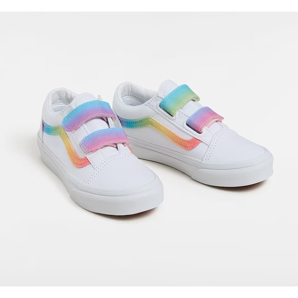 VANS Kids Old Skool Hook and Loop Shoes Rainbow True /‎ White Size 2.5 2 1/2 NEW